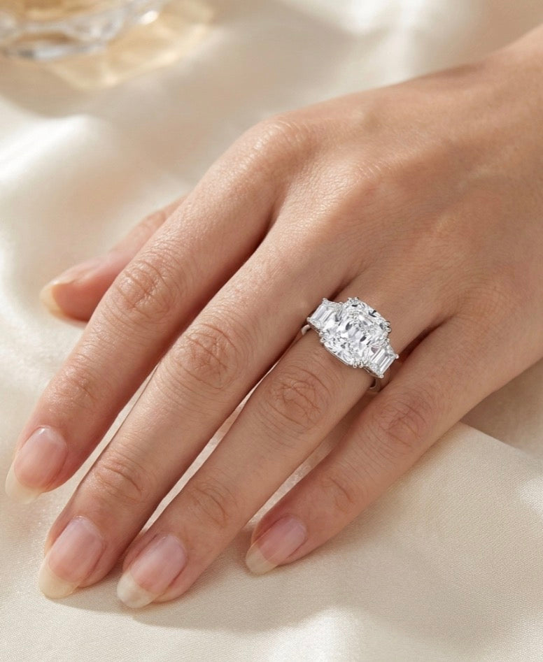 Sterling Silver Cushion cut 3 Stone Ring