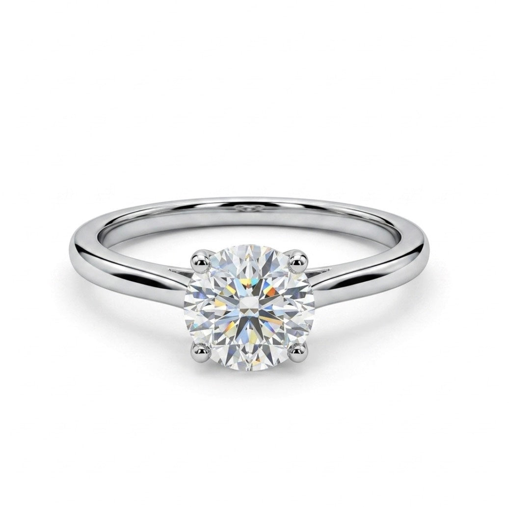 Sterling Silver 4-prongs Brilliant-Cut Solitaire Engagement Ring