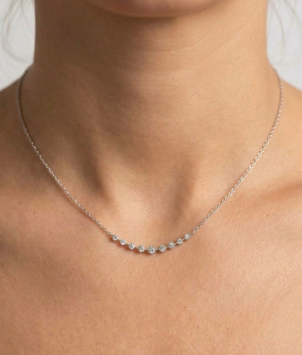 Sterling Silver Cubic Zirconia Curved Necklace