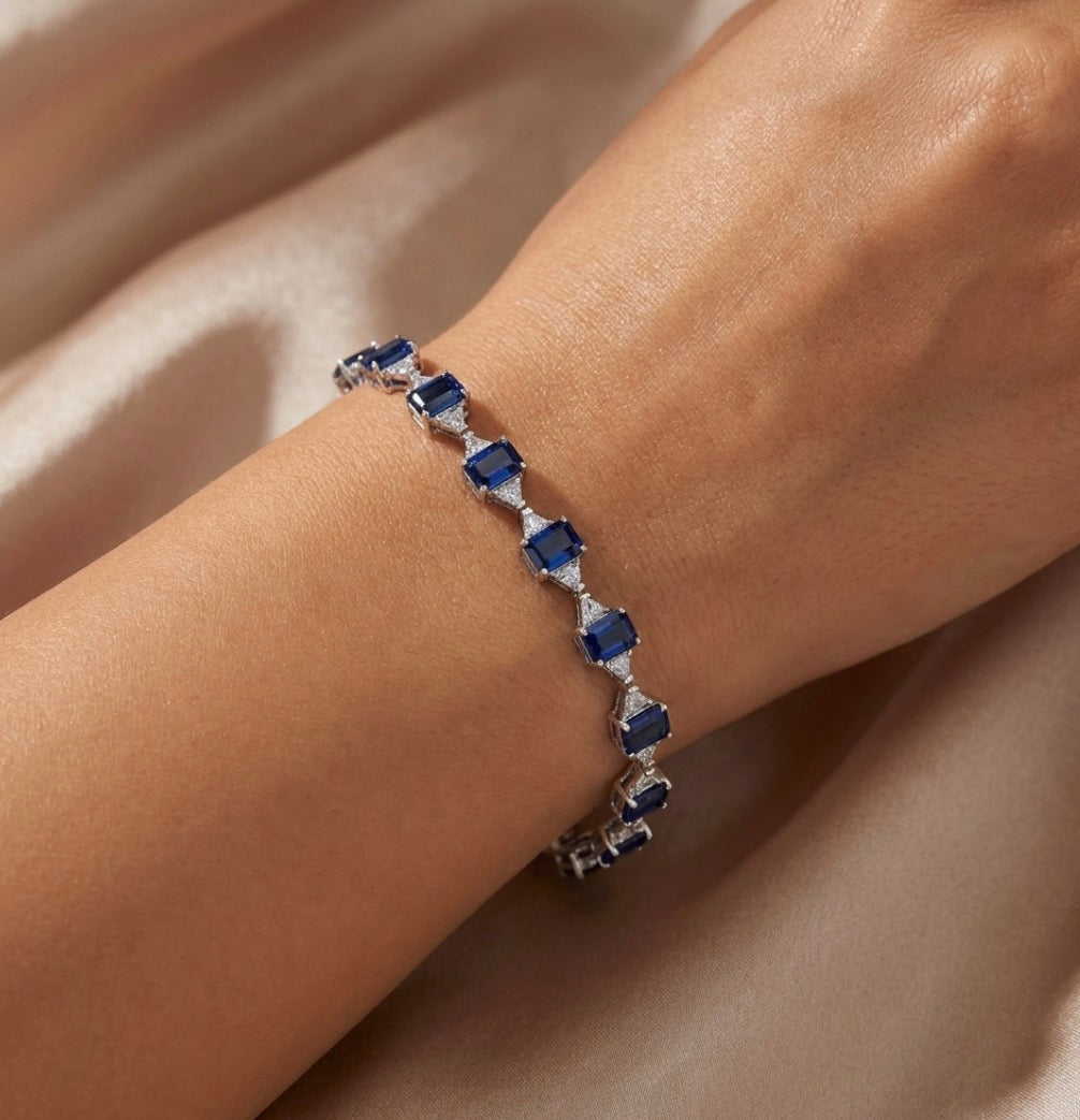 Sterling Silver Emerald Cut Tennis Bracelet