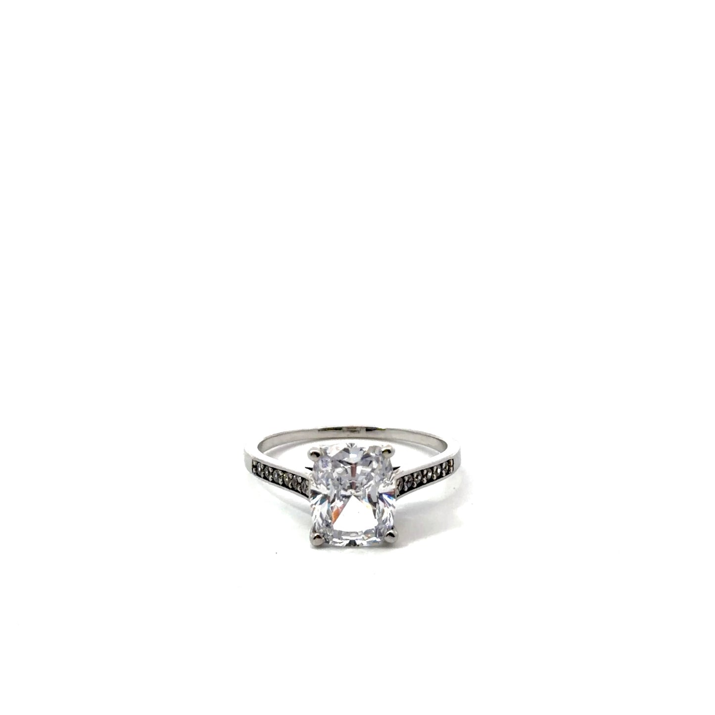Sterling Silver Radiant Emerald Cut Engagement Ring
