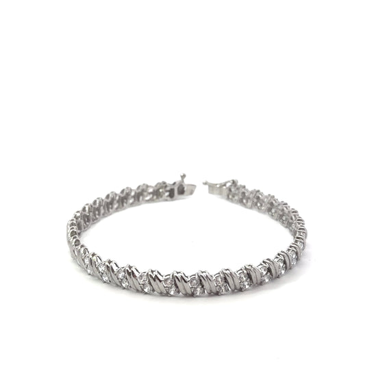 Sterling Silver S-Link Cubic Zirconia Tennis Bracelet