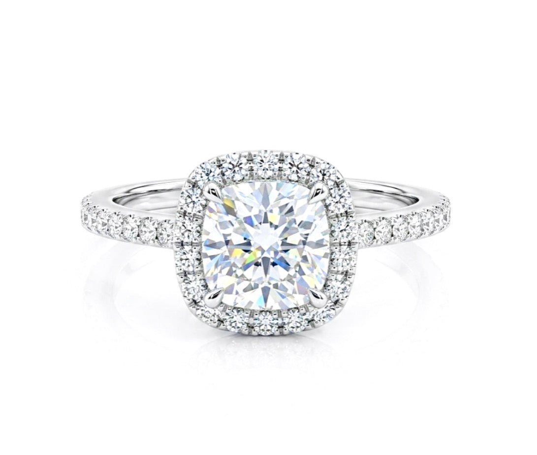 Sterling Silver Cushion Cut Halo Ring