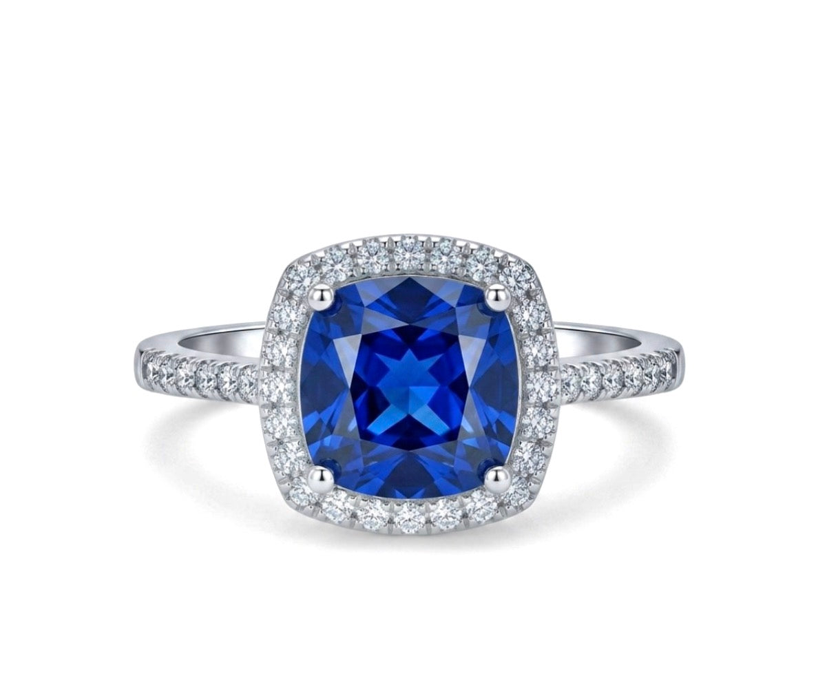 Sterling Silver Cushion-cut Halo Ring
