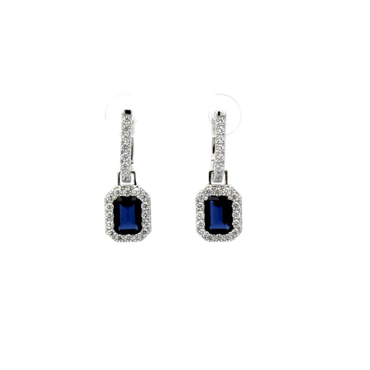 Sterling Silver Emerald Cut Drop Earrings
