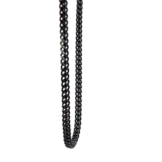Men's Black Stainless Steel Braided Wheat Franco Chain Necklace