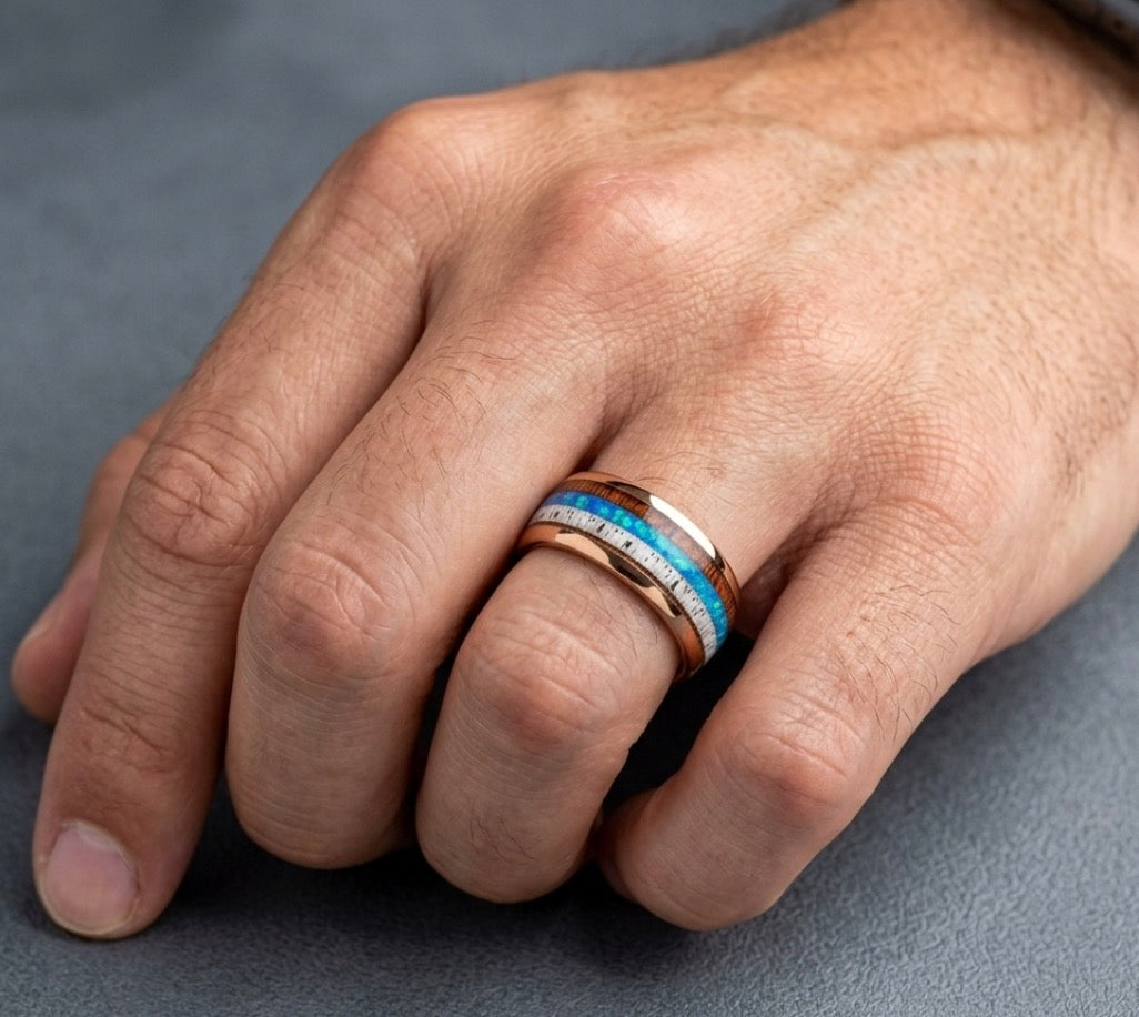 Rose Gold Tungsten Layered Men’s Wedding Band