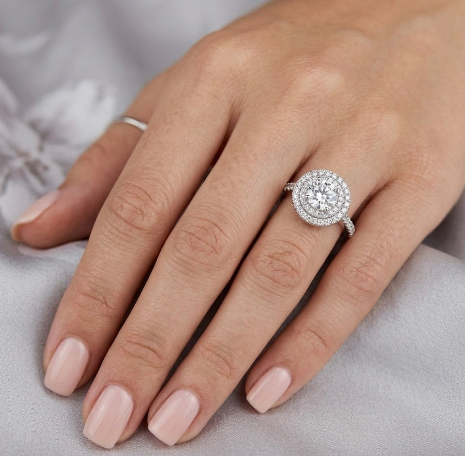 Sterling Silver Double Halo Ring