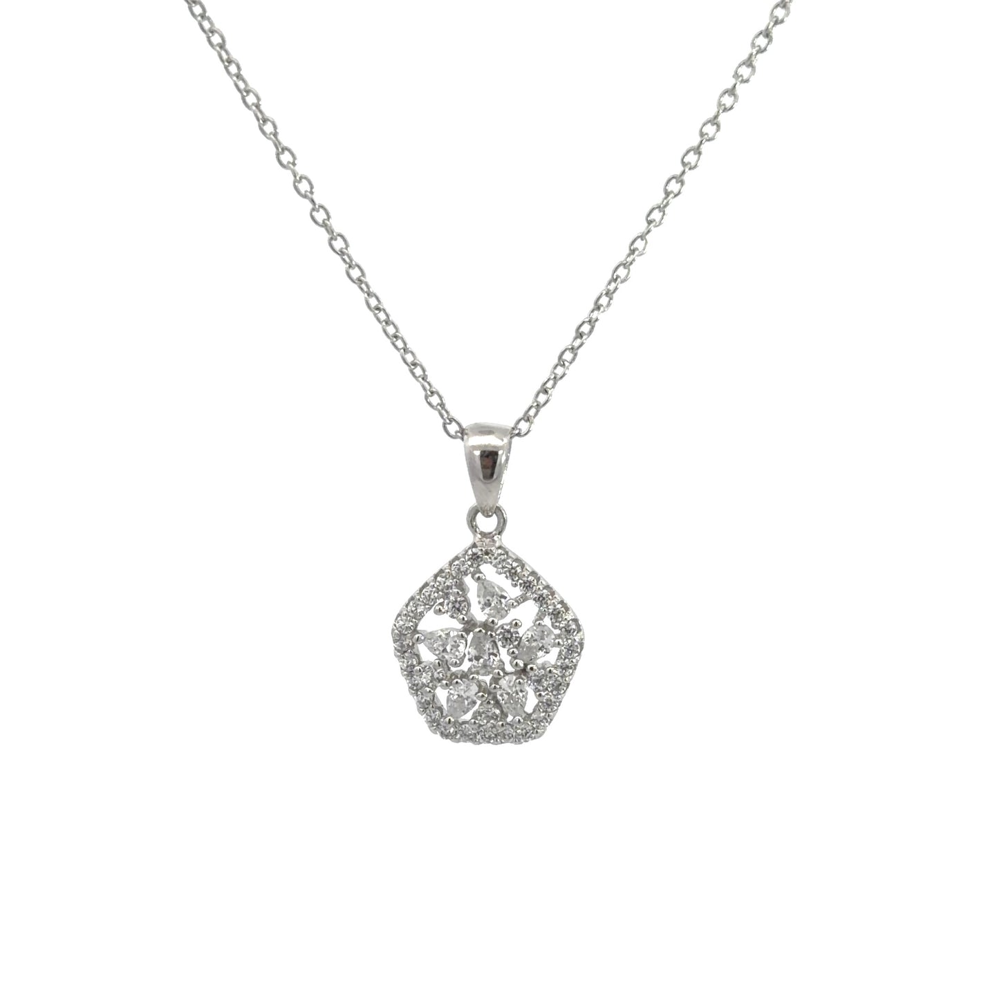 Sterling Silver Pentagonal Style Cubic Zirconia Necklace