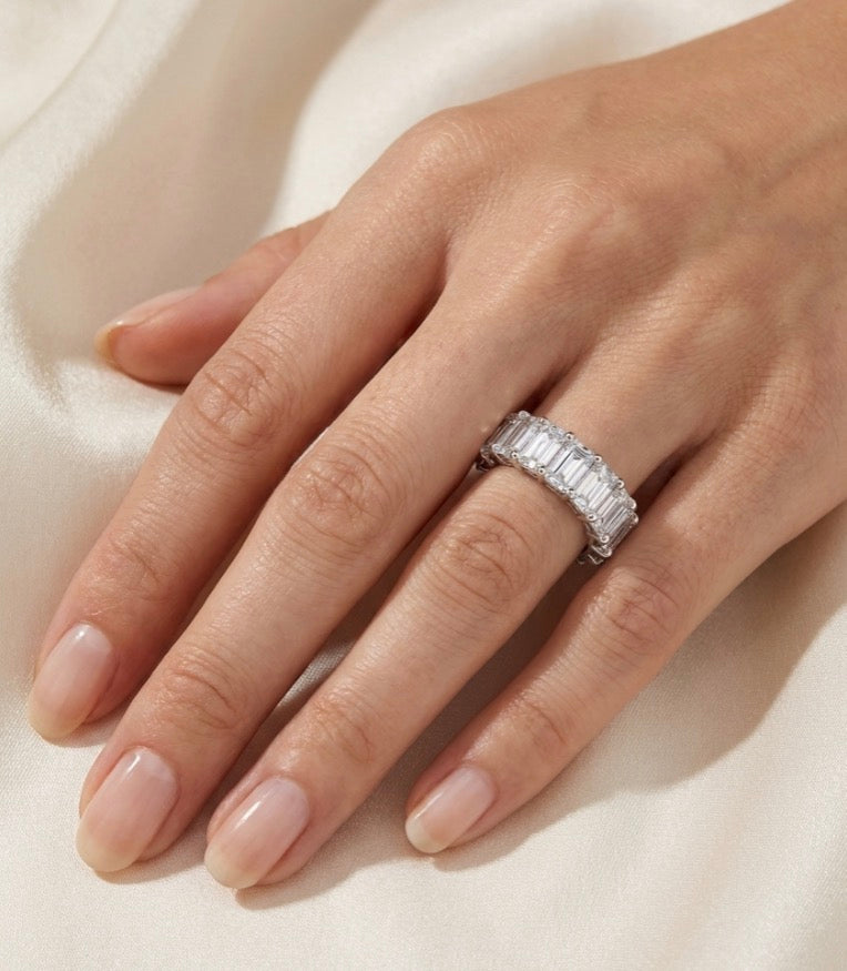 Sterling Silver Emerald cut Eternity Ring
