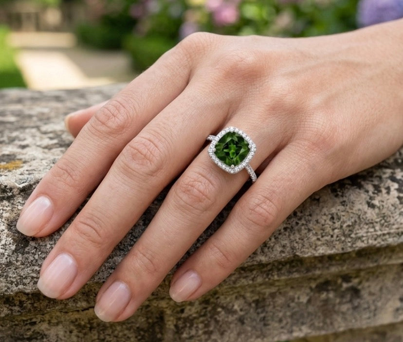 Sterling Silver Cushion-cut Halo Ring