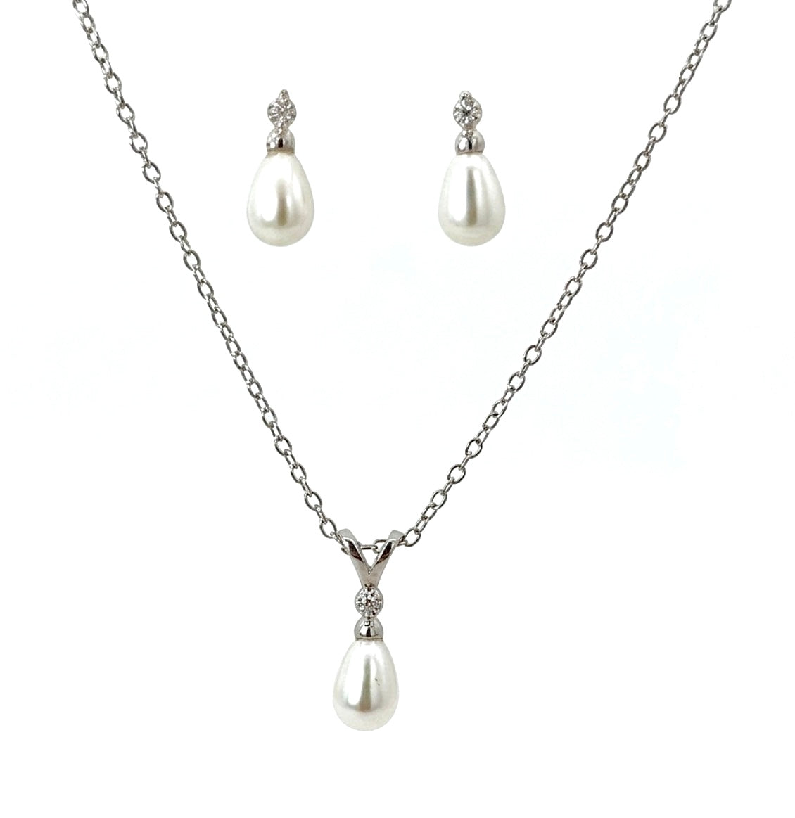 Sterling Silver Necklace & Earrings Pearl Set
