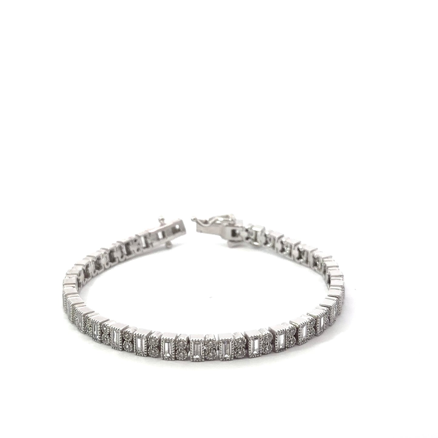 Sterling Silver Filigree Style Cubic Zirconia Bracelet