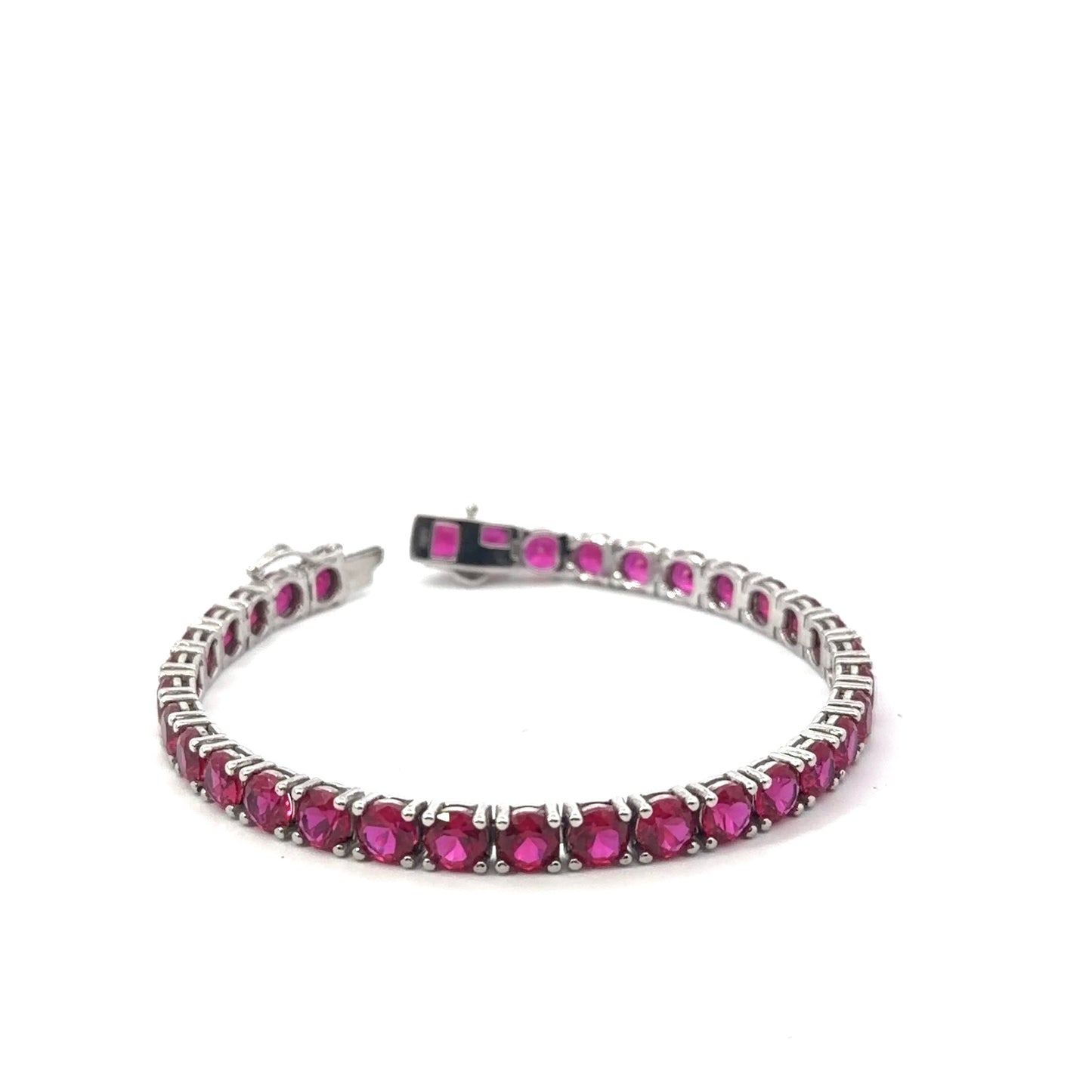 Sterling Silver Classic Tennis Bracelet with Round Ruby Cubic Zirconia Stones