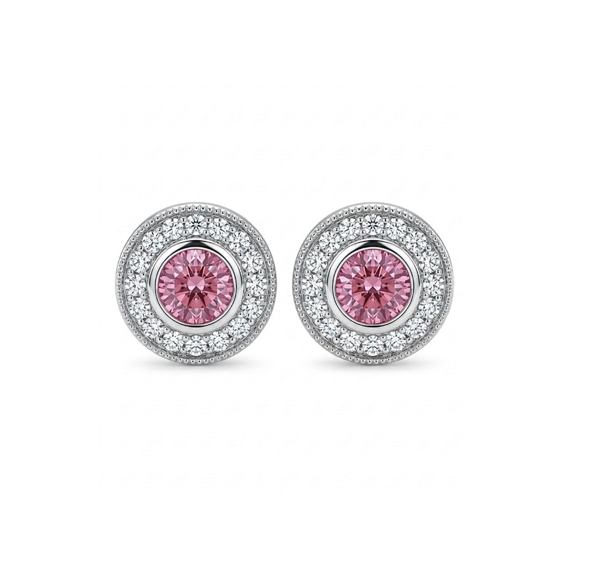 Sterling Silver round-cut Pink Topaz halo Earrings
