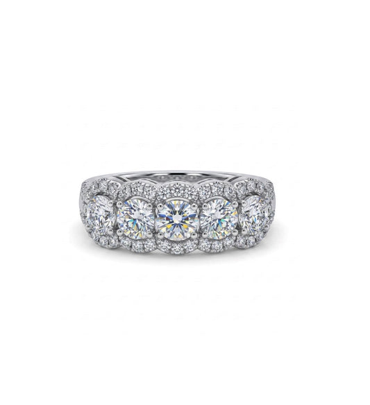 Sterling Silver 5-Stone Wide Ladies Band