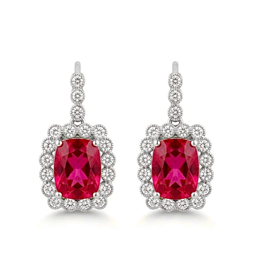 Checkerboard Cut Ruby Inspired Drop Earrings