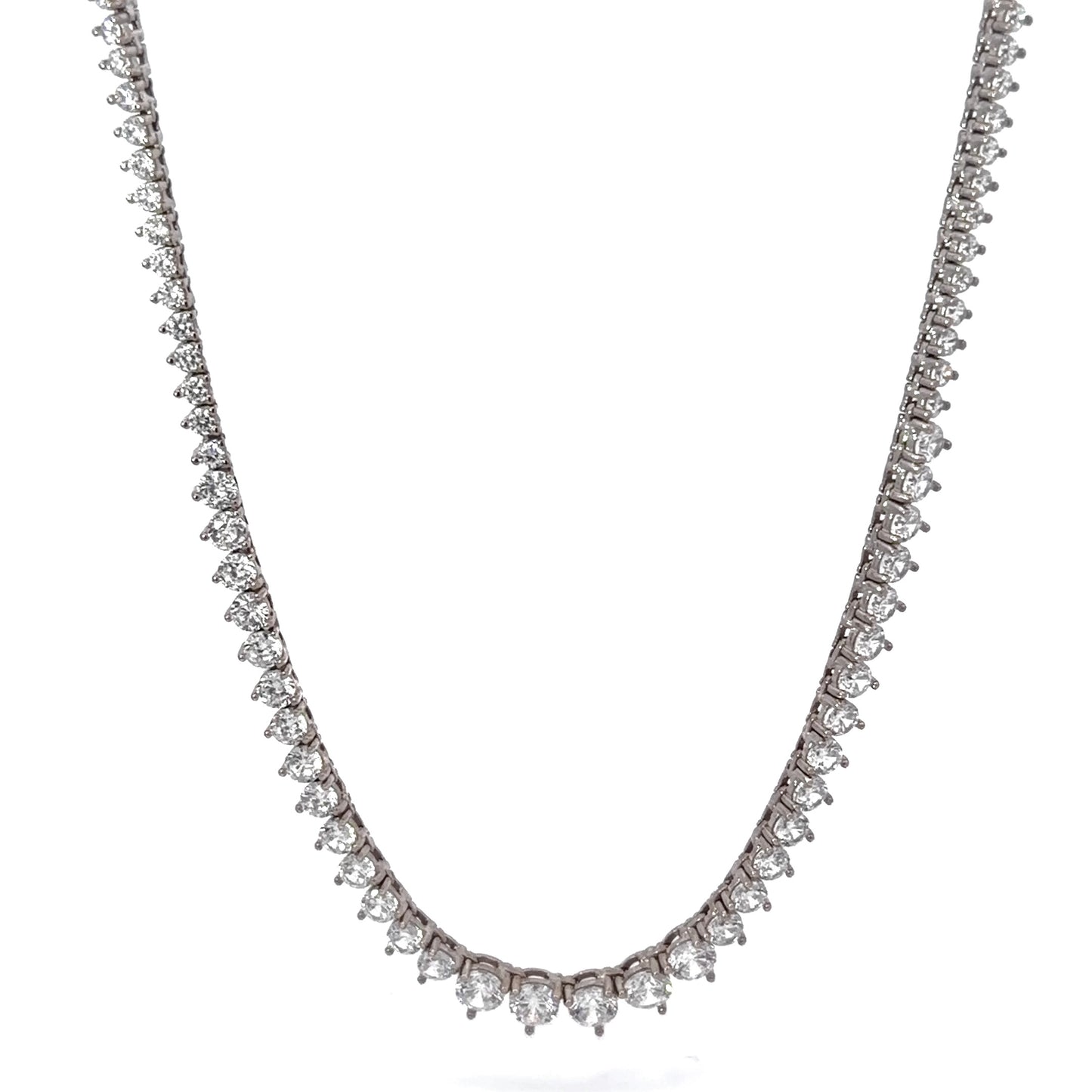 Sterling Silver three prong 18 Inch Cubic Zirconia Tennis Necklace
