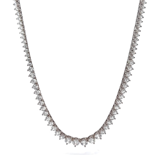 Sterling Silver three prong 18 Inch Cubic Zirconia Tennis Necklace