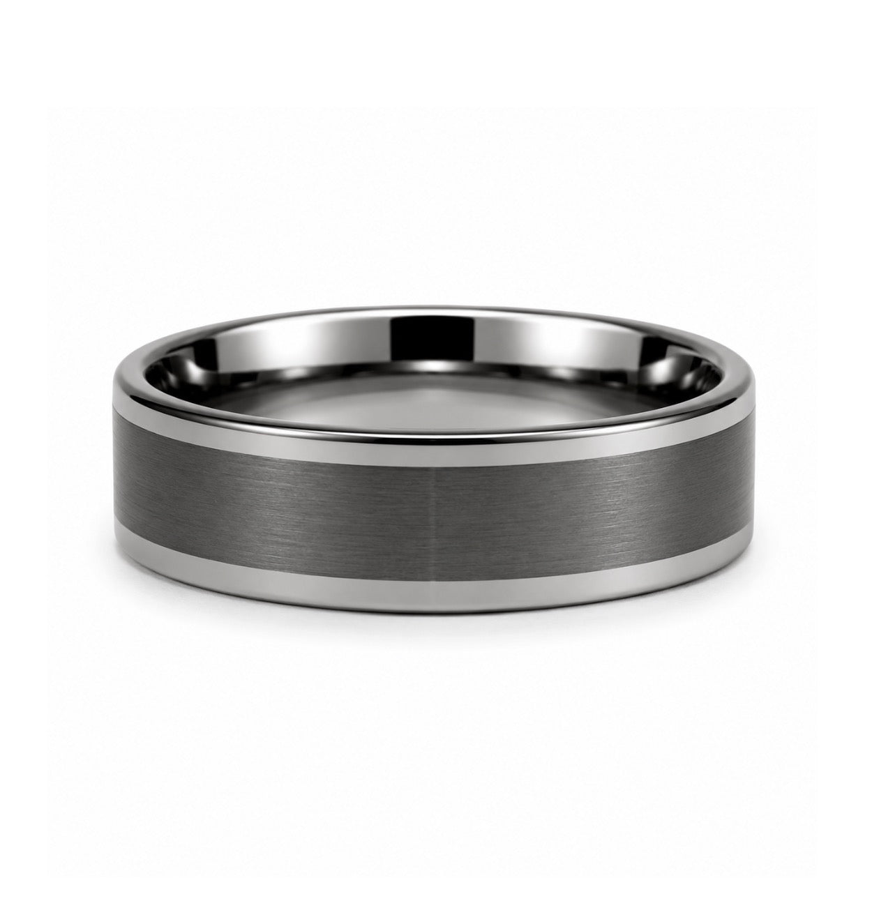 Flat Charcoal 6MM Tungsten Band with Polished Step Edges