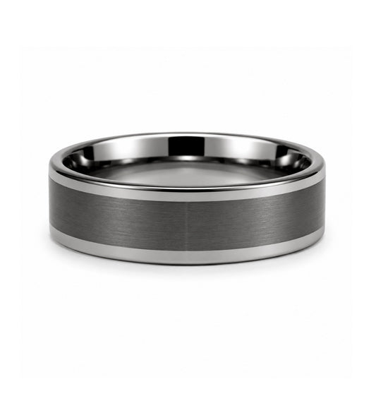 Flat Charcoal 6MM Tungsten Band with Polished Step Edges