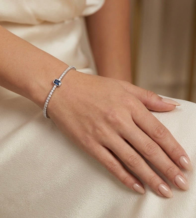 Elegant Sterling Silver Sapphire Bangle Bracelet