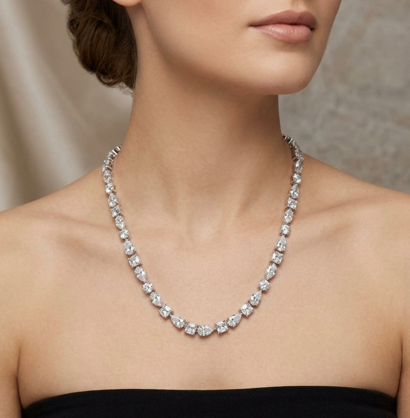 Sterling Silver Muti Cut 18 Inch Cubic Zirconia Necklace