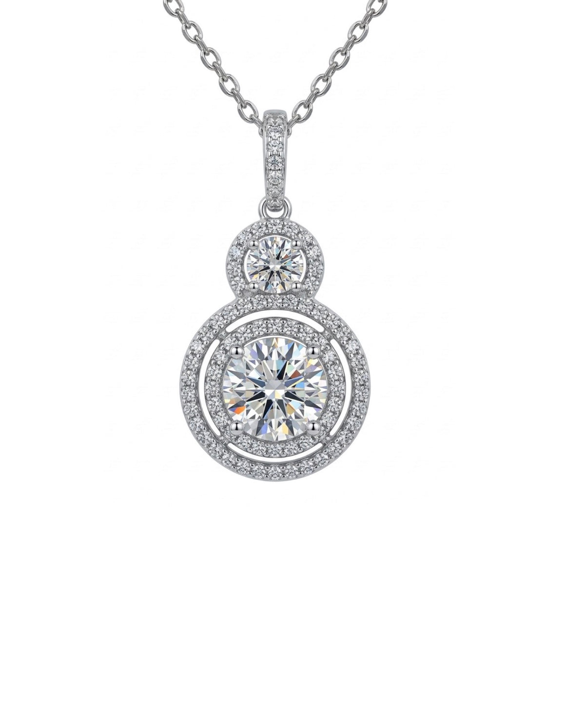 Sterling Silver Brilliant cut Double Halo Necklace