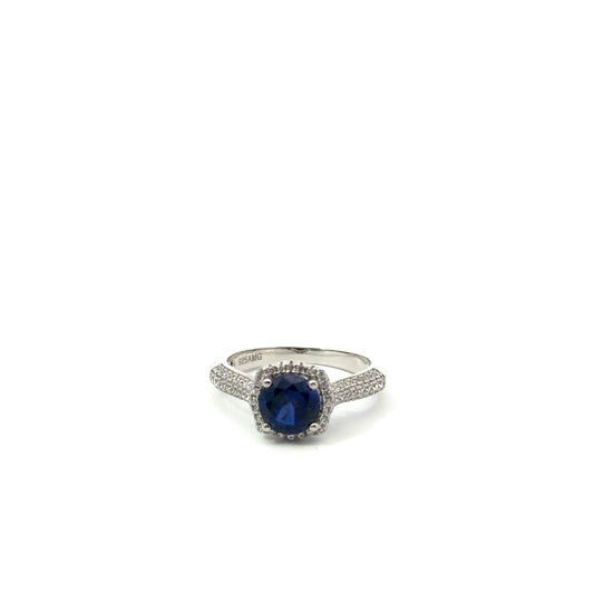 Sterling Silver Sapphire Round Cut Ring
