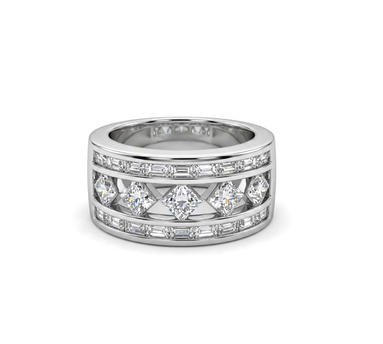 Sterling Silver Princesses-cut Ladies Wide Band