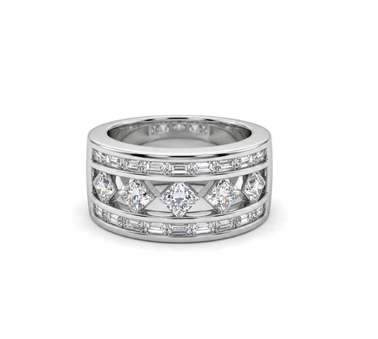 Sterling Silver Princesses-cut Ladies Wide Band