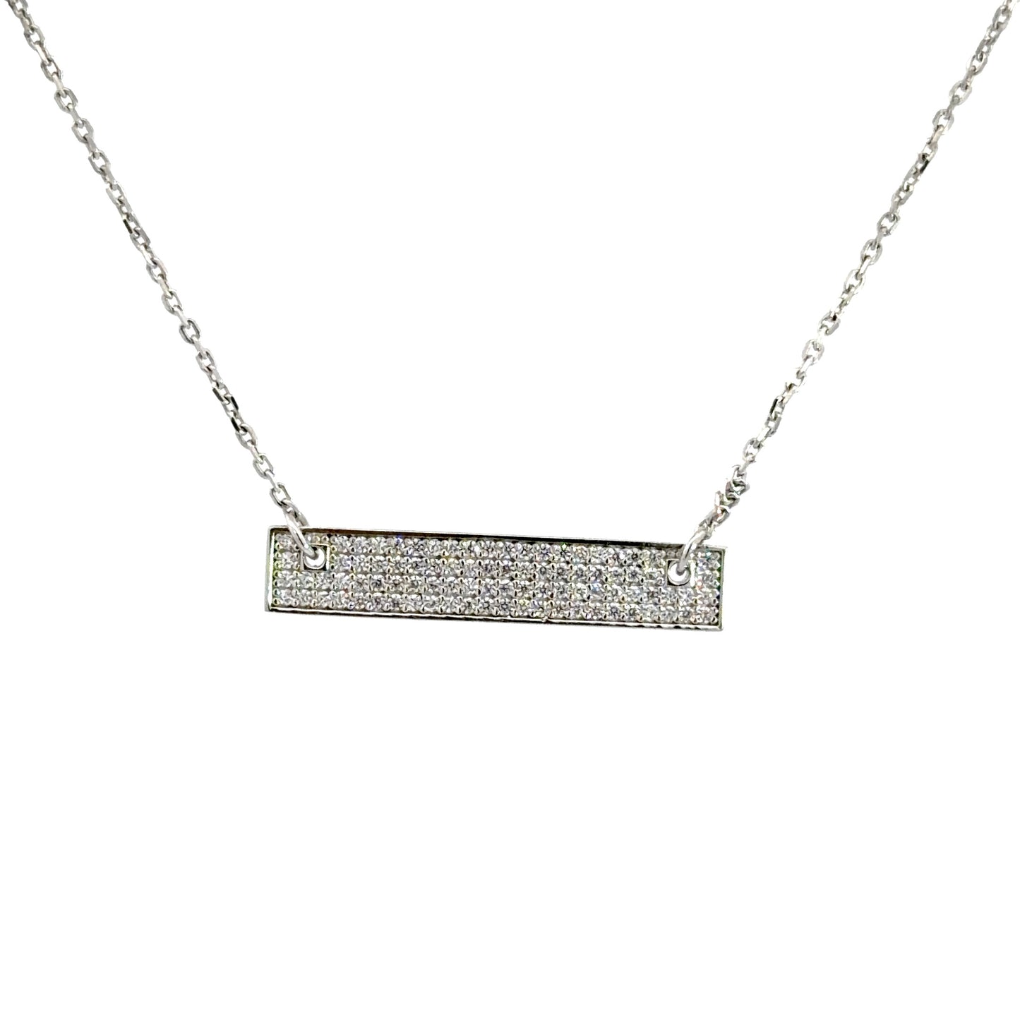 Sterling Silver Cubic Zirconia Pavé Bar Necklace