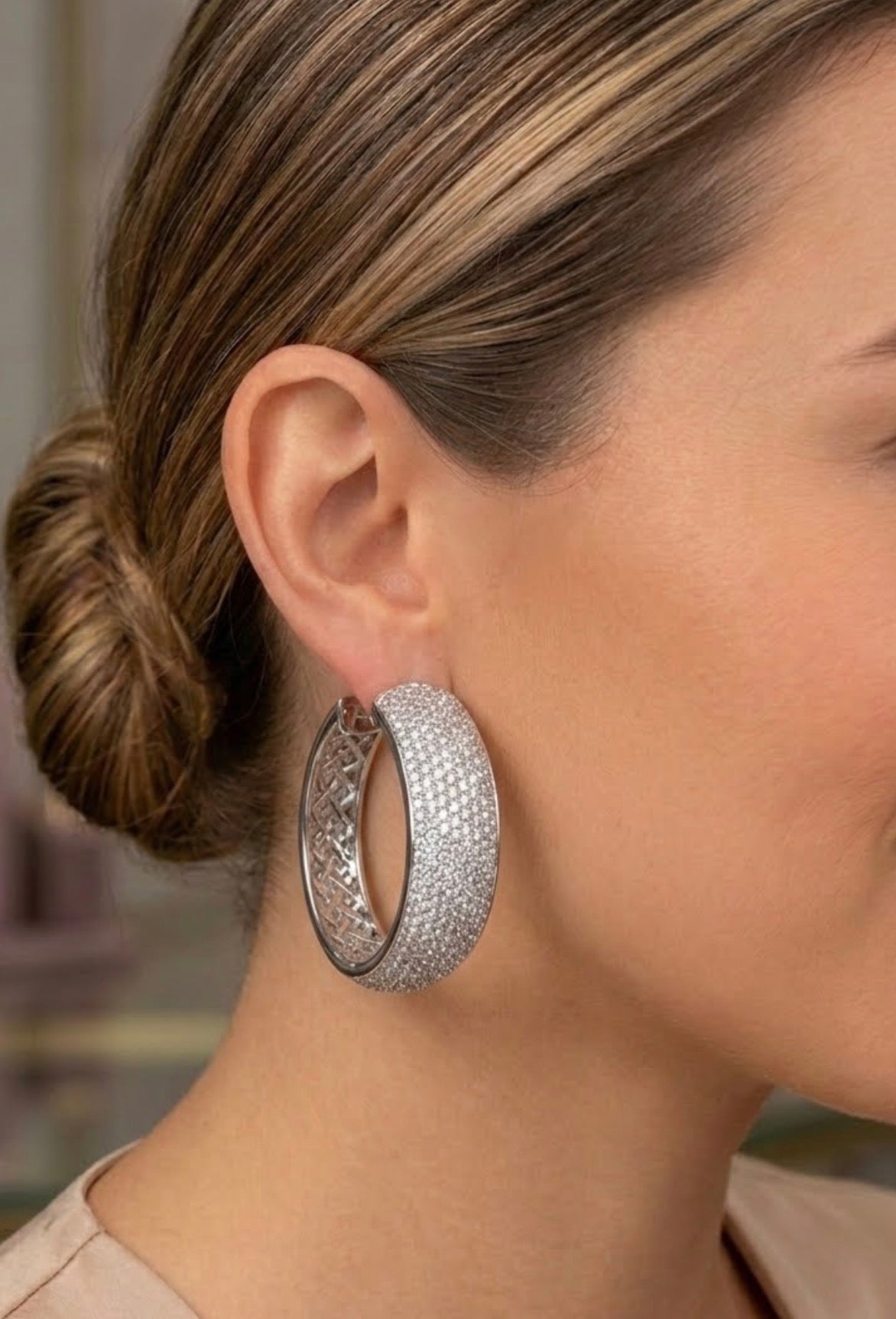 Large Shimmering Mesh Design Hoop Earrings