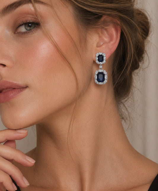Silver & Sapphire - Blue Cubic Zirconia Drop Earrings