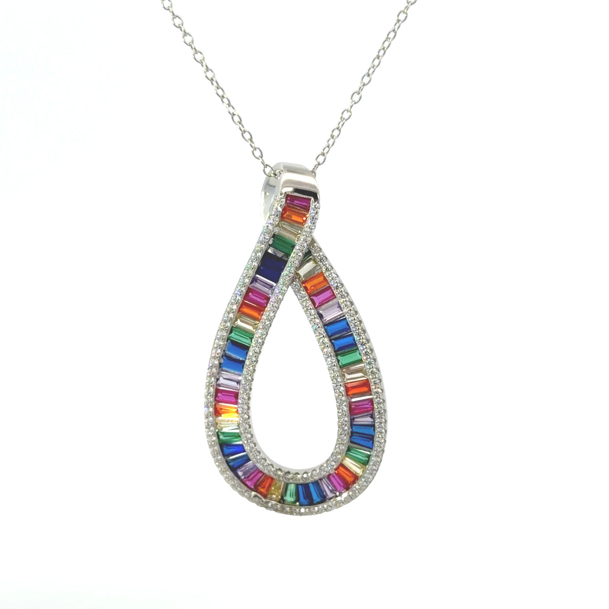 Sterling Silver Multi Color Teardrop Shape Necklace
