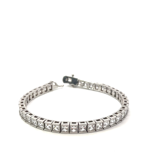 Sterling Silver Square Cut Cubic Zirconia Tennis Bracelet