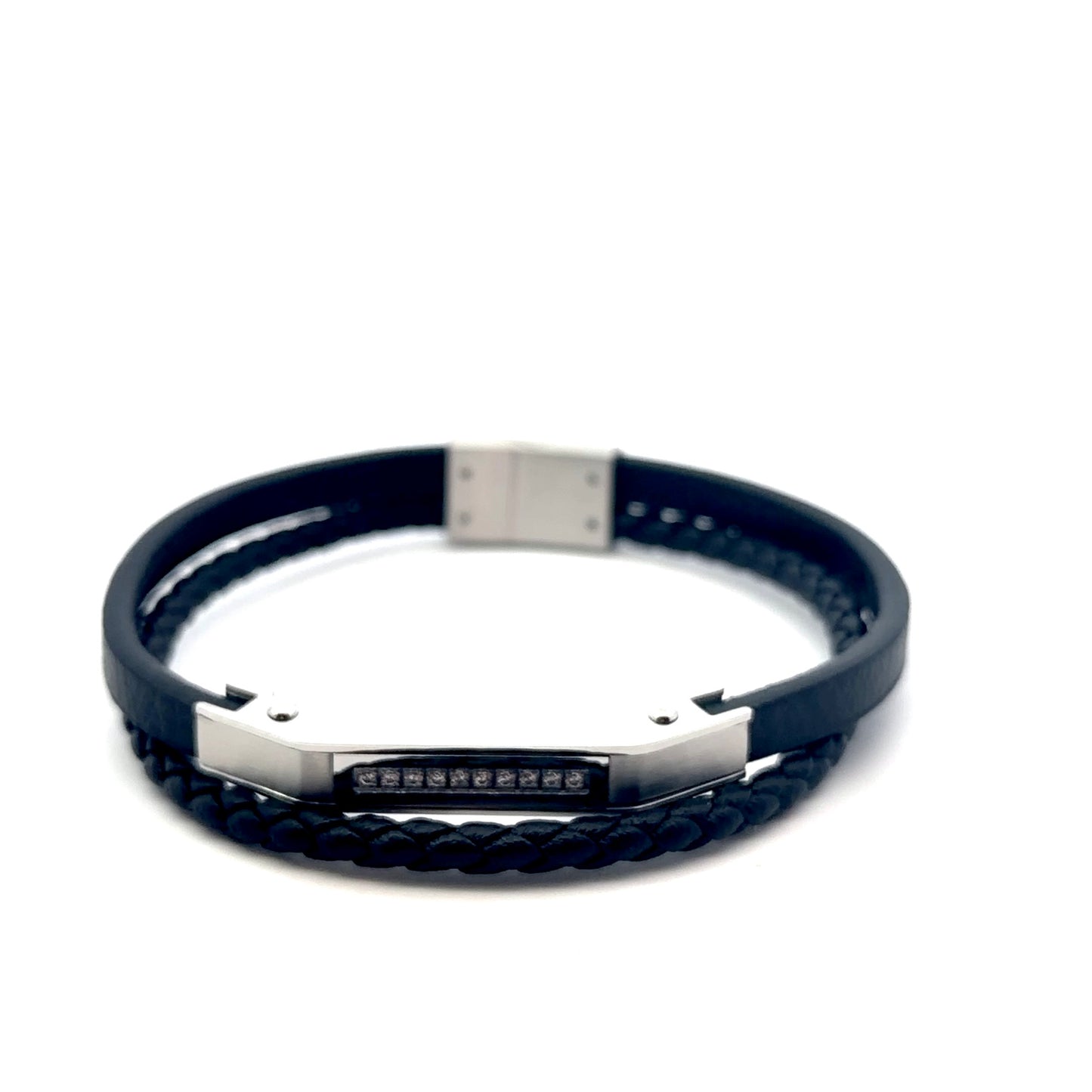 Leather with Cubic Zirconia & Stainless Steel bracelet
