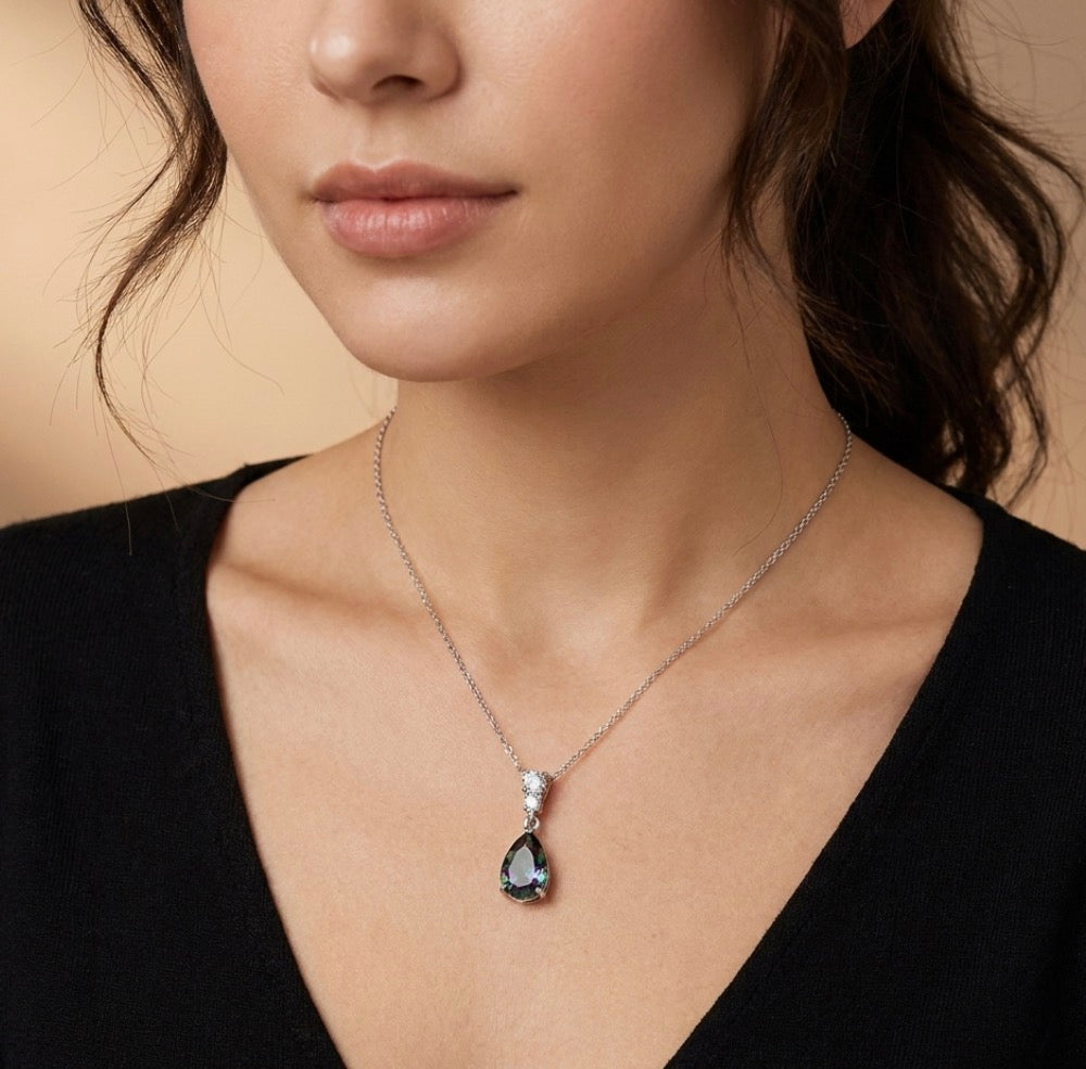Sterling Silver With Cubic Zirconia Teardrop-cut Cut Alexandrite Necklace