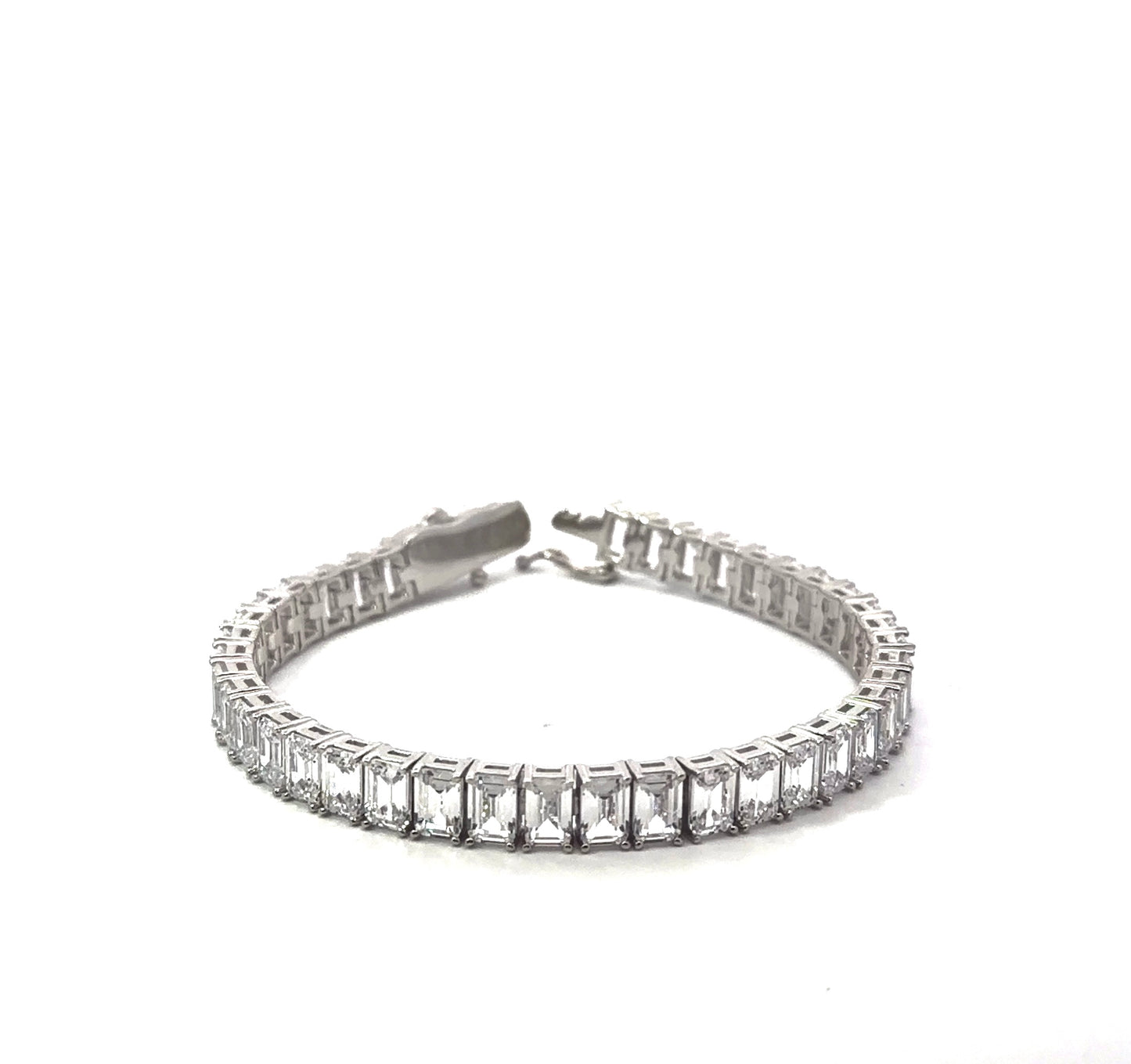Sterling Silver Large Baguette Cubic Zirconia Tennis Bracelet