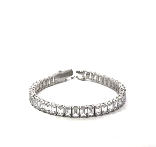 Sterling Silver Large Baguette Cubic Zirconia Tennis Bracelet