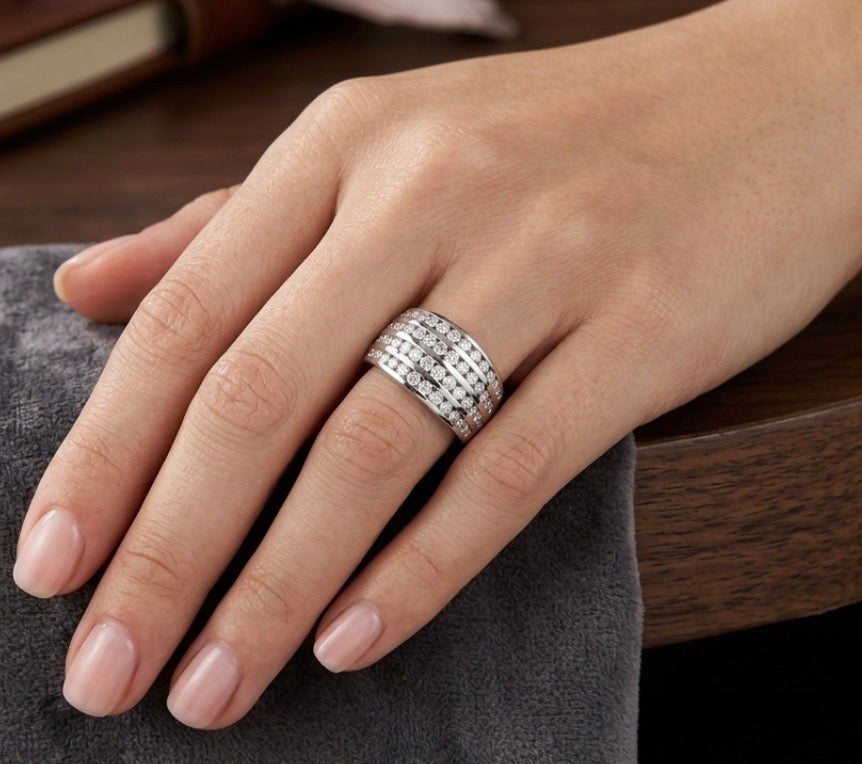 Sterling Silver Brilliant-cut  Wide Ladies  Band
