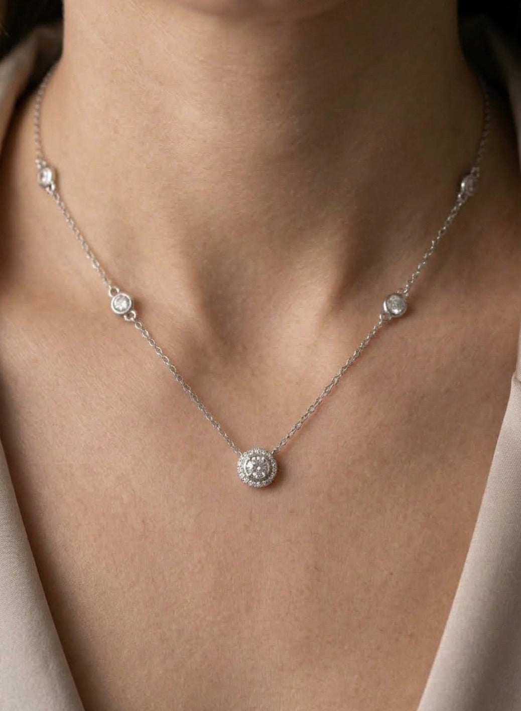 Sterling Silver Brilliant cut Station Necklace