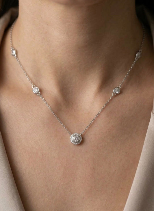Sterling Silver Brilliant cut Station Necklace