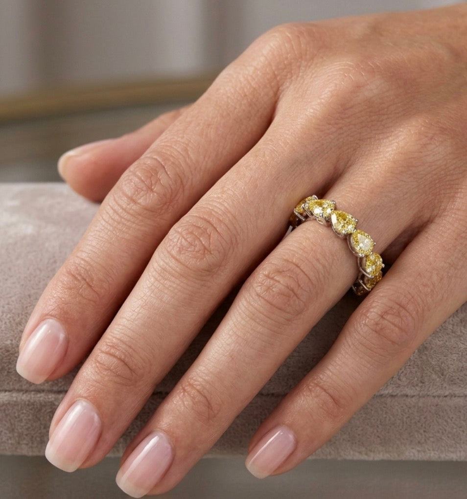 Sterling Silver Teardrop-cut Fancy Yellow  Eternity Ladies Band
