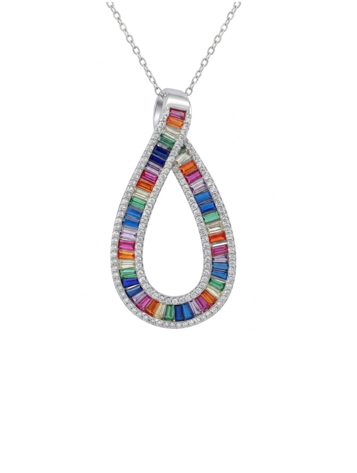 Sterling Silver Multi Color Teardrop Shape Necklace