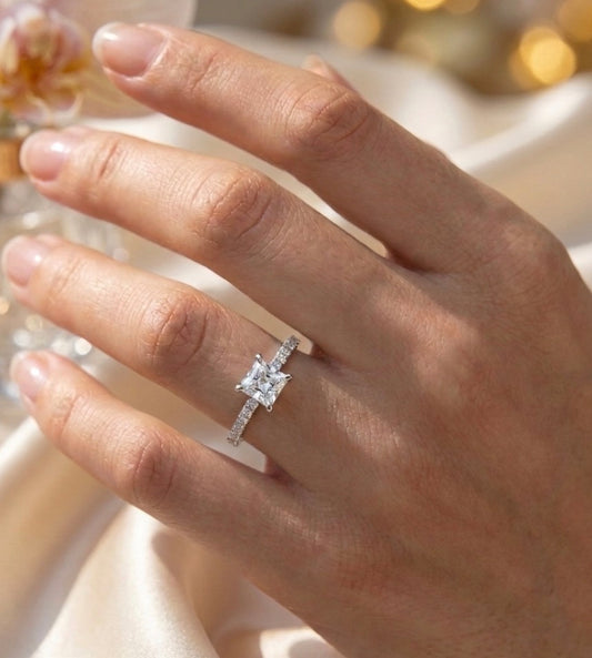 Sterling Silver 4-prongs Asscher-cut Ring