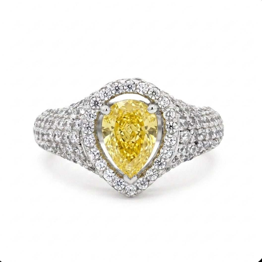 Sterling Silver Pave Encrusted Teardrop-cut Ring