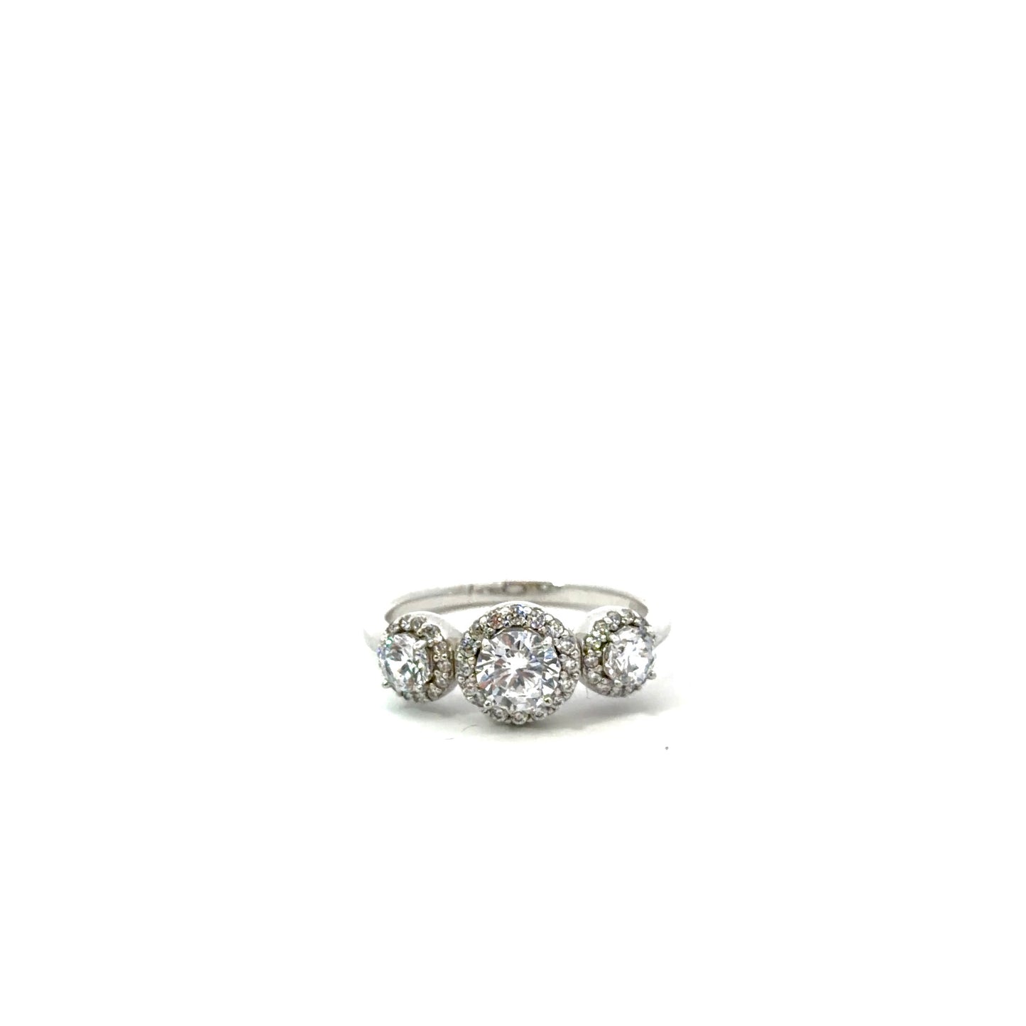 Sterling Silver Three Stone Halo Ring