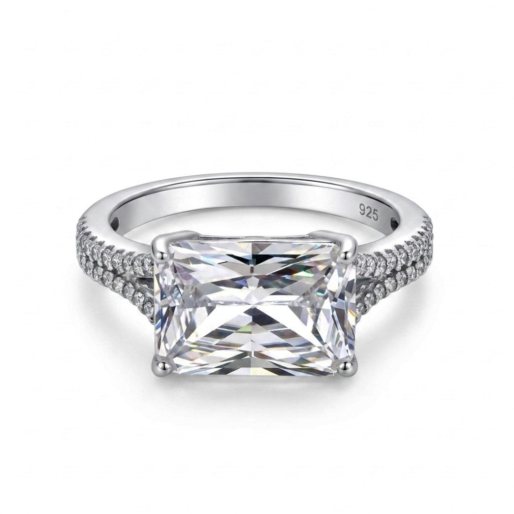 Sterling Silver Emerald-cut Stone Ring