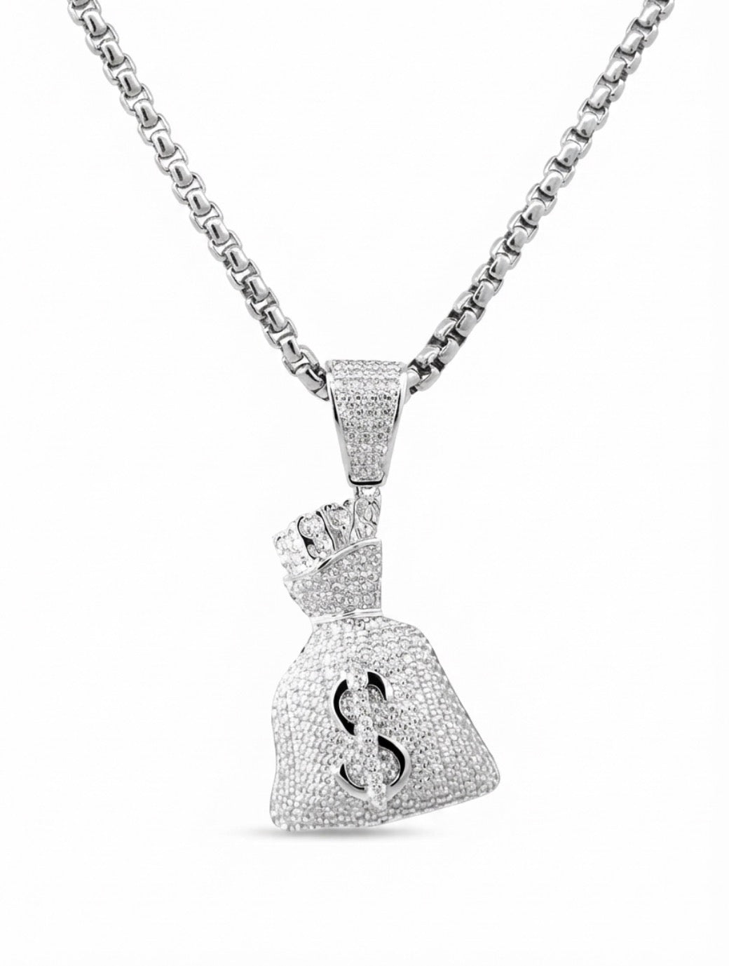 Sterling Silver Pave-set Cubic Zirconia Cash Bag Pendant